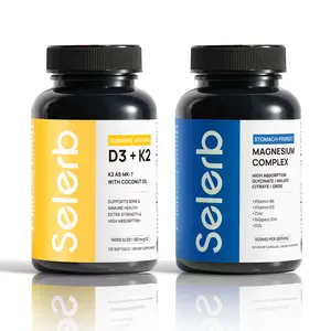 Selerb Vitamin D3 K2 + Magnesium Complex Bundle – 10,000 IU D3, 200 mcg MK-7, 4 Types of Magnesium, Virgin Coconut Oil, B6, Zinc & Slippery Elm – Bone, Heart, Immune, Sleep, Relaxation & Muscle Support Healthcare Dietary