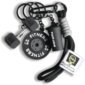 Sports Fitness Dumbbell & Barbell Keychain Set, Keychain Wrist Strap, Dumbbell & Barbell Keyring Gym Keychain Accessories with Rope Charms, Charms Pendant Gym Fitness Pendant Ornaments for Women Men, Birthday, Valentine‘s Day Gifts