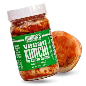 Madge's Food Traditional Vegan Kimchi Made from Napa Cabbage, Contains Probiotics, Gut Enzymes & Fermented Longer for Increased Health Benefits, No Sugar Added, Mild, 15oz