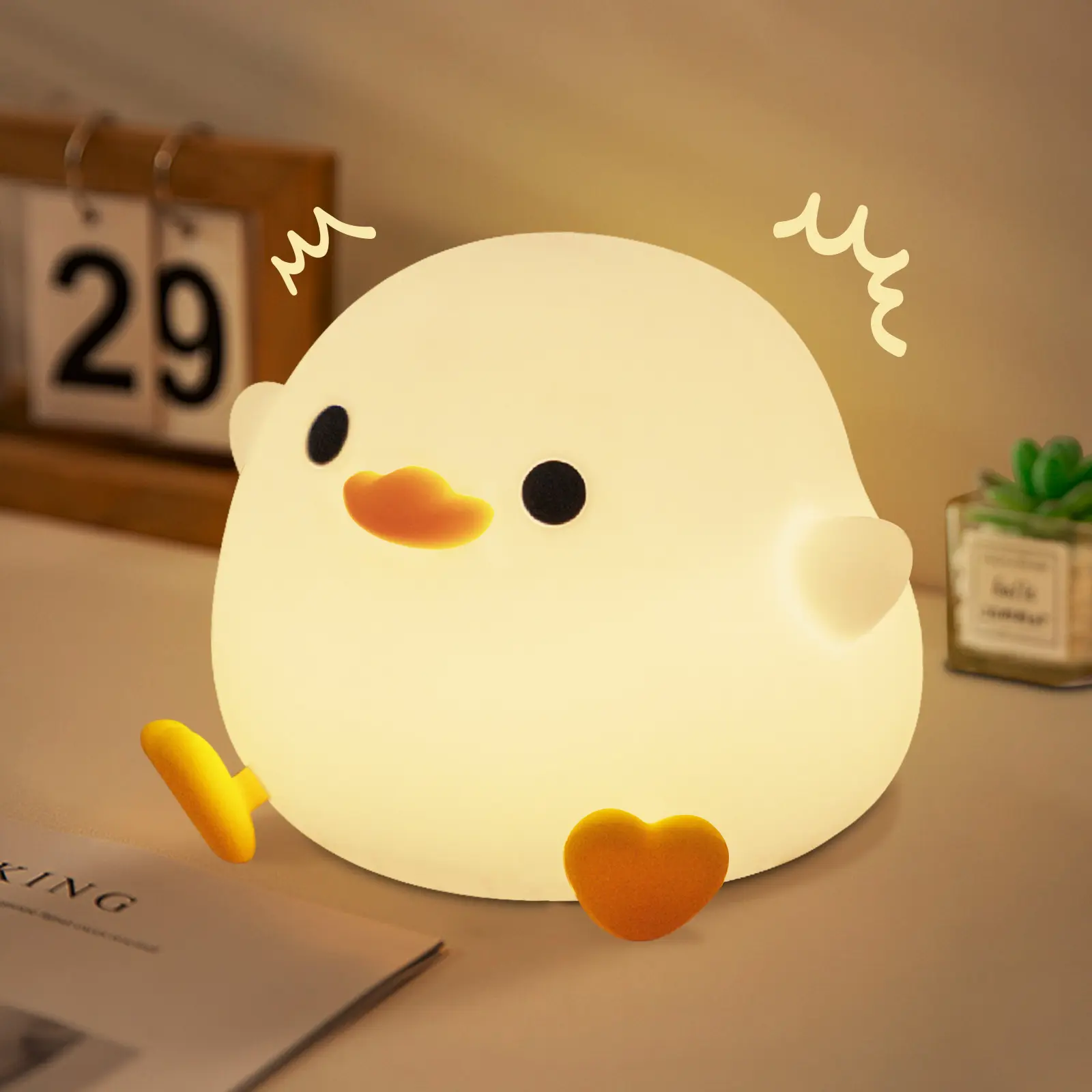 FAMIDUO DoDo Duck Lamp, Cute Pea Duck Night Light, 2 Levels Dimmable Ducky Night Lamp, LED Squishy Animal Light for Kids Sleep, Rechargeable Bedside Touch Silicone Lamp, College Dorm Decor Gift Toy
