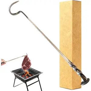 Meat Flipper, Grill Hooks for Turning, Heavy Duty Stainless Steel BBQ Turner Hooks with Long Handle for Flipping Ribs, Pork Shoulder, Roast on Smoker Grilling (A)