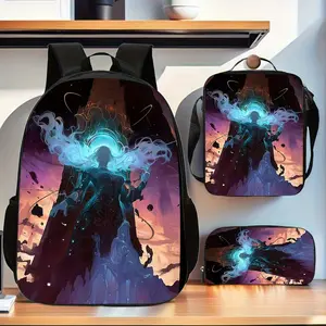 Witch 3-Piece Backpack Set, Large Capacity School Bag, Handbag and Pencil Case - Dark Fantasy Mysterious Art Pattern, Blue Light Energy Design, Adjustable Laptop Compartment, Lightweight and Durable Polyester Fiber, Unisex School Travel Backpack Set
