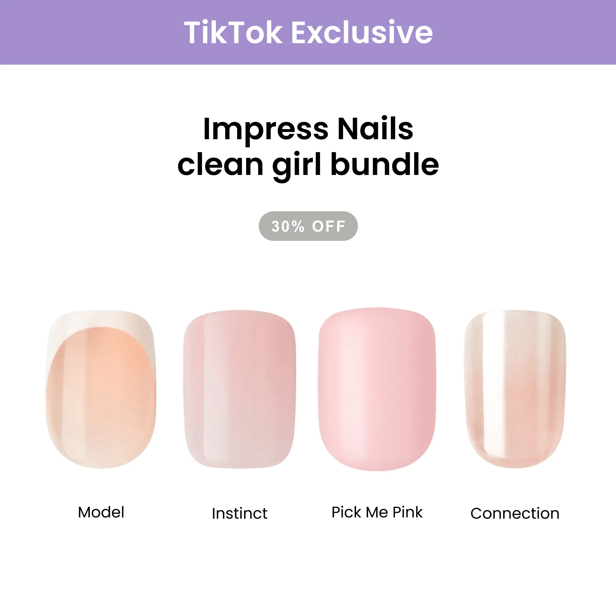 [TikTok Exclusive] Impress No Glue Press-On Nails Bundle - Clean Girl Bundle Collection