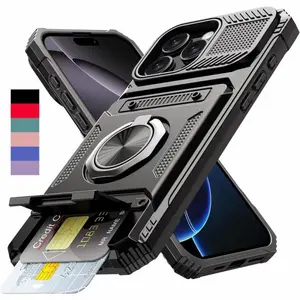 Cardholder phone case with card slots [holds 2 cards] 360° magnetic rotating stand, drop-proof protective wallet phone case, compatible with iPhone 17 Pro Max,16 Plus,15 Pro Max,14,13,12,11 & Samsung Galaxy S25 Ultra,S24 Plus,S23 FE,A56 A55 A36 A35 A26.