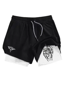 Men's Regular Fit Skull Print Pocket Gym Shorts, Breathable Quick Drying Shorts for Gym Workout Running, Casual Sporty Shorts for Men, Athleisure Casual Shorts, Fitness Shorts