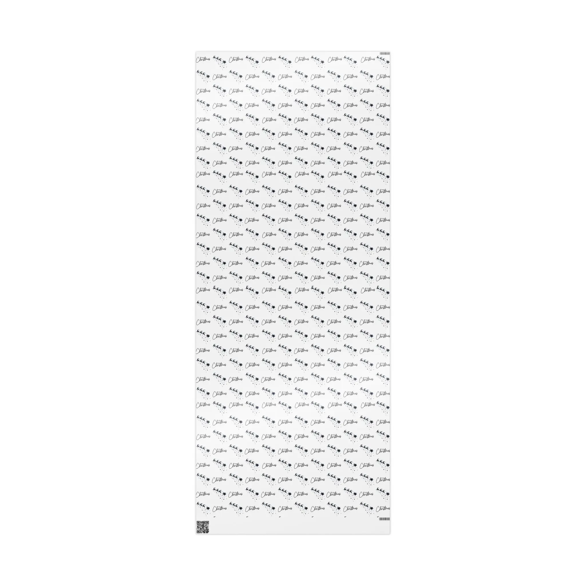 30"x 72" Glossy Minimalist Christmas Script Wrapping Paper | Santa Sleigh & Reindeer | Black & White Holiday Gift Wrap Roll