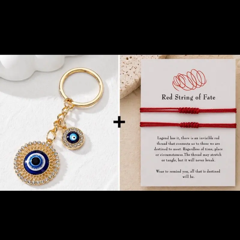 Red String of Fate - Red Thread Bracelet with Heart Keychain - Symbol of Destiny and Connection