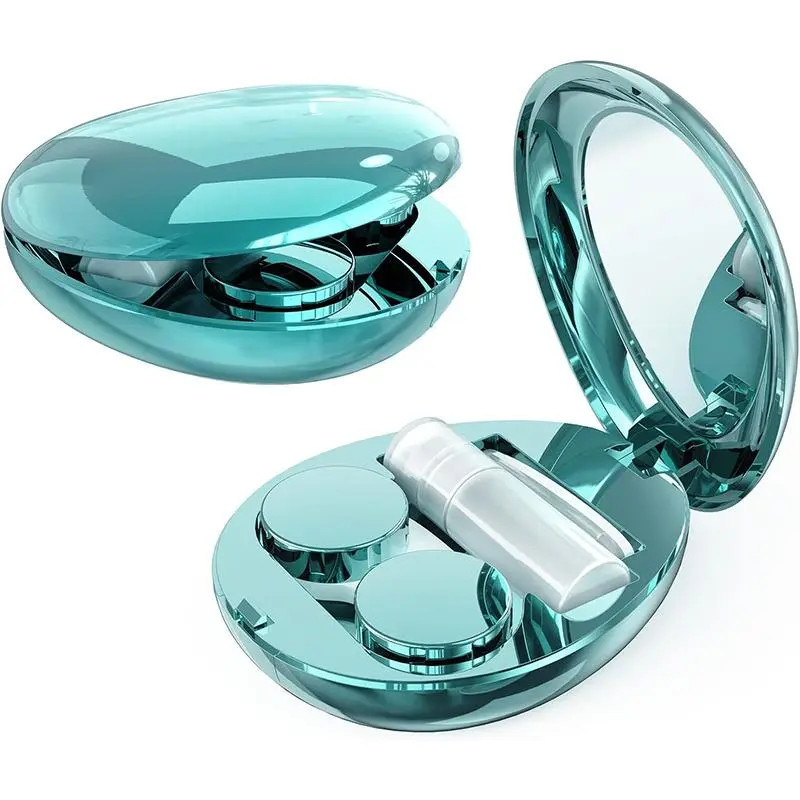 Portable Contact Lens Case, 1 Count Contact Lens Storage Box with Mirror & Solution Bottle & Tweezers & Contacts Applicator & Contact Lens Case, Durable Contact Lens Case for Indoor & Outdoor