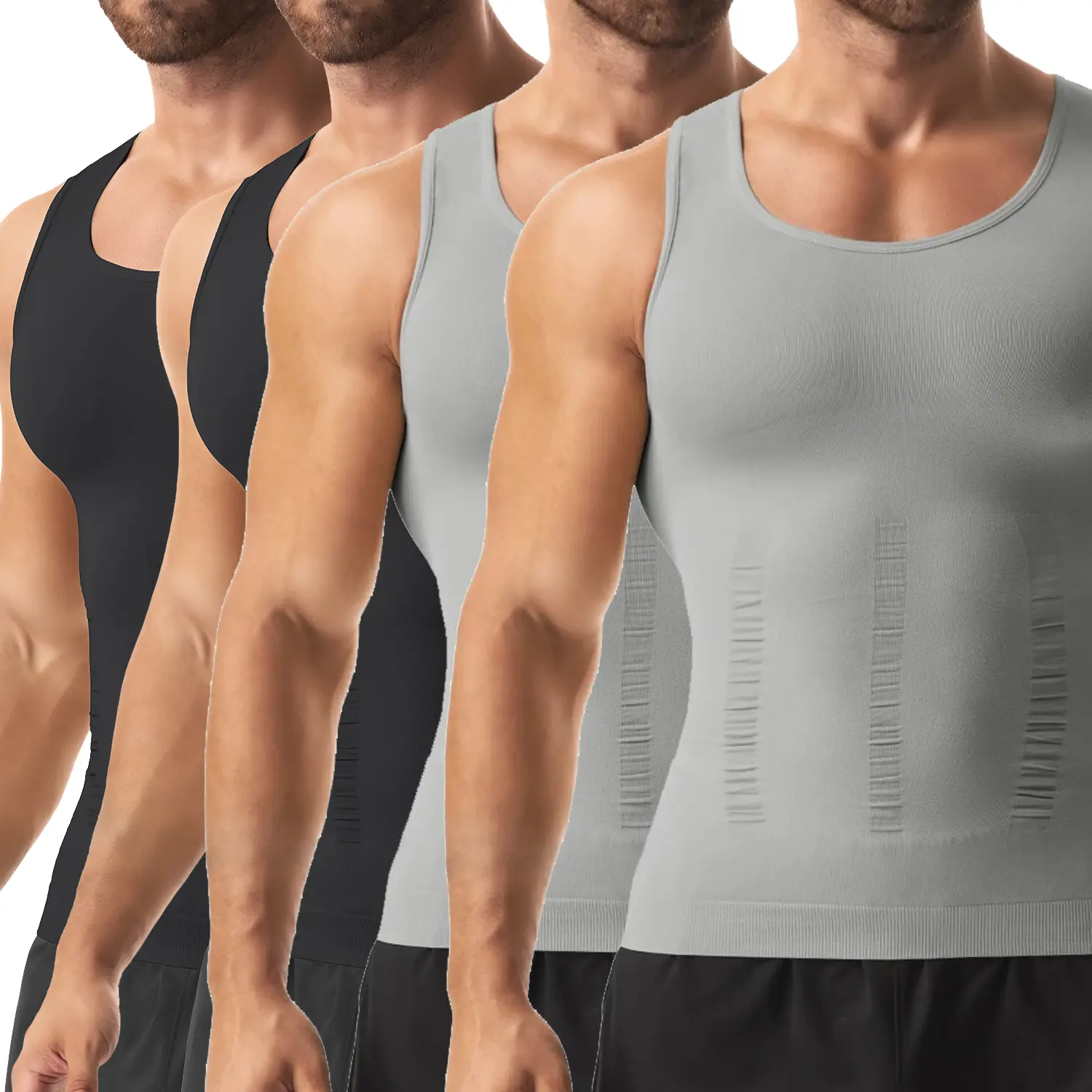 Men's 4-Pack Compression Body Shaper Vest, Tummy Control Sports Clothing, Breathable Soft Stretchy Undershirt, Workout Tank Top for Active Use