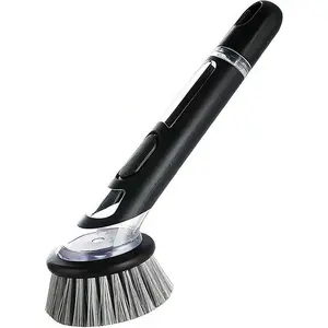 Soap Dispensing Dish Brush for Kitchen - Soap Control Dish Brush Scrubber with Handle, Safe on Dishes, Nonstick Cookware, Tubs, Durable, Reusable