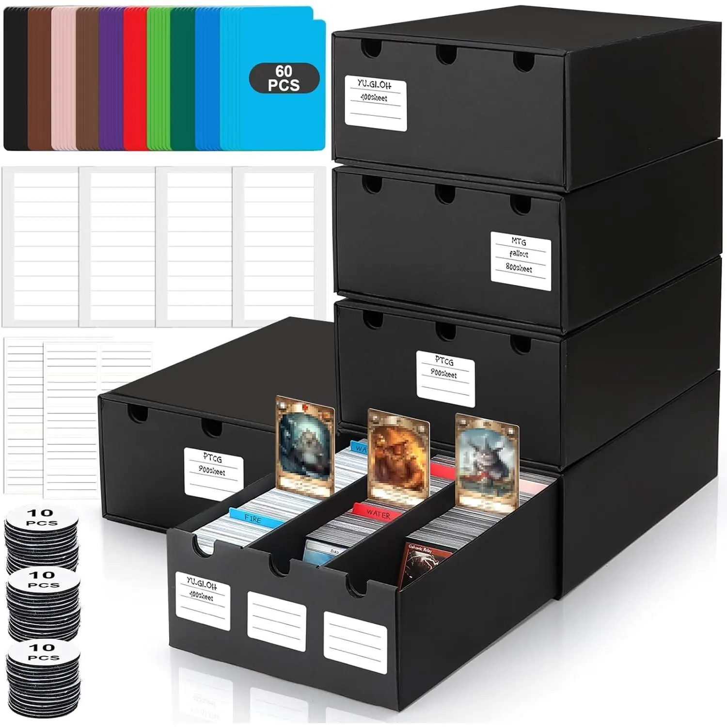 AOBOPLE Trading Card Storage Box,15000+ Cardboard Sports Card Boxes with 60 Card Dividers,Labels and Tape,Baseball Card Boxes Bulk Card Storage for MTG TCG PTCG Sport Cards