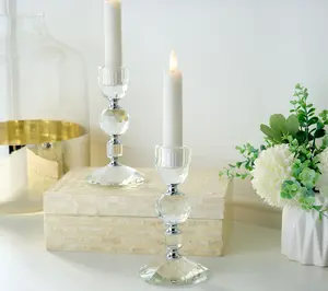 Set of (2) 5.5" Faceted Glass Taper Holders by Valerie