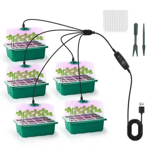 5-Pack Seed Starter Trays with Full-Spectrum LED Grow Lights and Timer