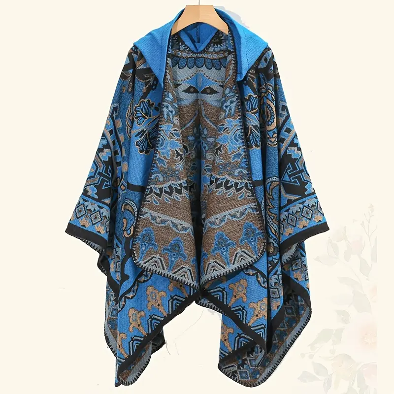 Bohemian Style Hooded Shawl Wrap - Acrylic Boho Poncho Cape with Tassel Detail - Breathable Warmth Decorative Woven Pashmina - Machine Washable - Weekend Casual Wear shawl  outfit casual elegant wrap shawl colorful pattern fall