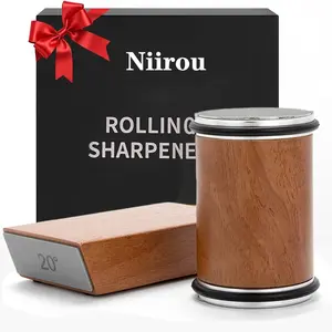 Rolling Knife Sharpeners Set, Wooden Kitchen Knife Tools, Diamond400+1000#, Magnetic Discs Easy Replacement, No Power Needed, Perfect Gift