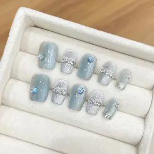Y3 Spring and summer pure hand-worn nail blue glass Press on nails Gel Extension Nailcare