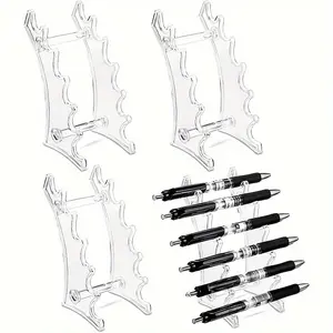 1pc Plastic Pen Holder 6 Slots Pen Holder Display Stand Eyebrow Pen Display Stand Makeup Brush Rack Organizer for Home School and Office Store Use Transparent Organizer