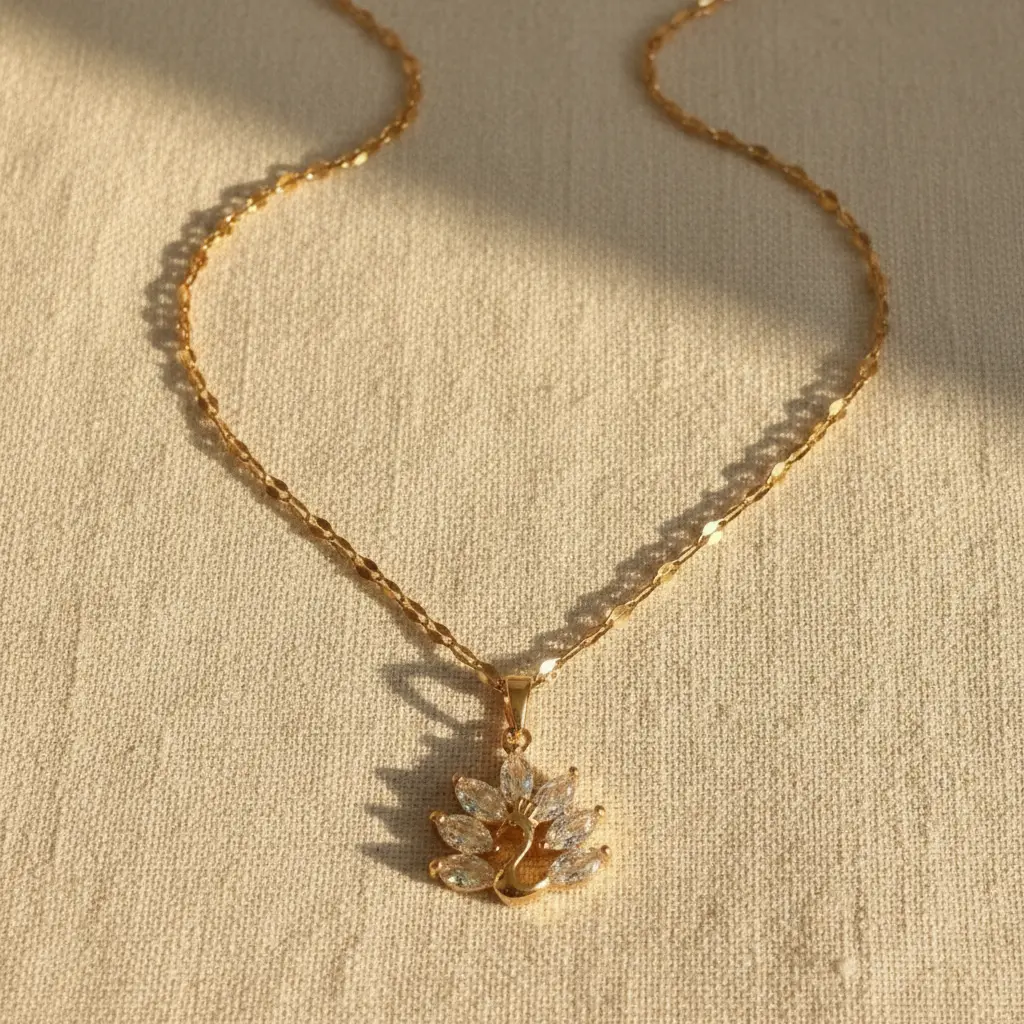 Golden Peacock Necklace with Adjustable Chain Elegant Feather Pendant for Formal Occasions or Everyday Wear