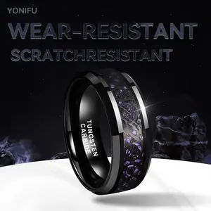 YONIFU 8mm Mens Black Tungsten Carbide Ring with Purple Celtic Knot Inlay Comfort Fit Wedding Promise Band Durable Stylish Wear-Resistant Scratch-Resistant