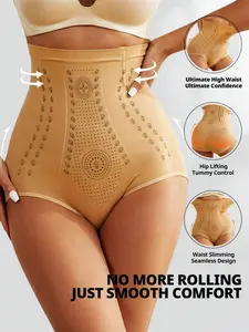 Women's High Waist Tummy & Hip Lifting Shapewear Briefs, Seamless Dot-Print Waist Trainer, Anti-Roll Slimming Body Shaper for Daily Wear, Smooth