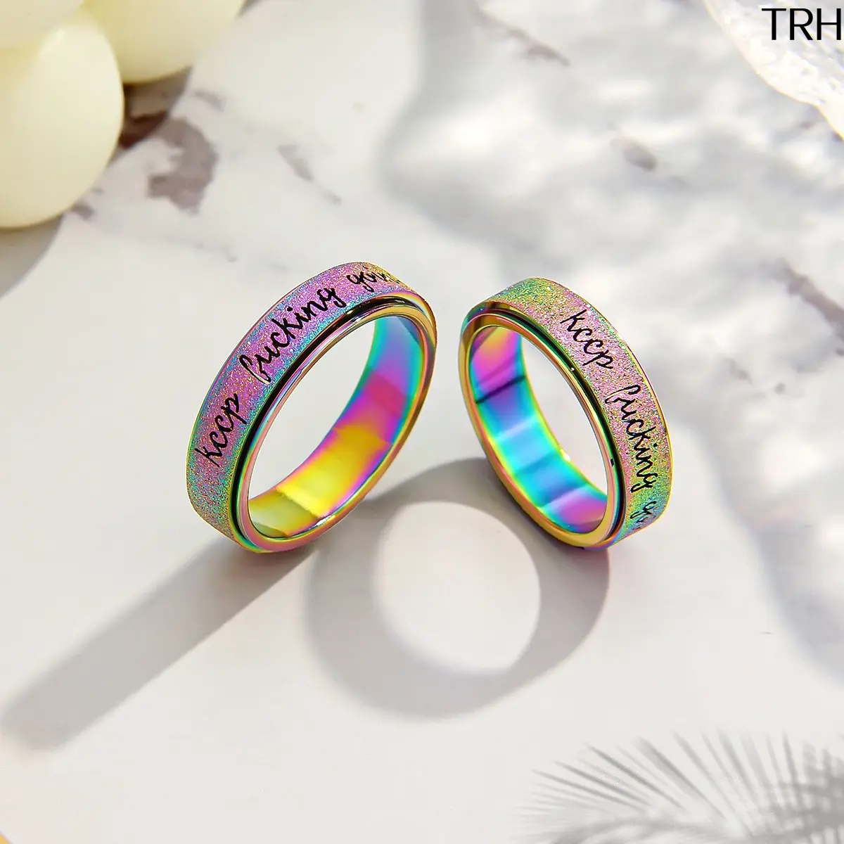 2026 New 6mm Spinner Ring for Men Women, Matte Sandblasted Stainless Steel Fidget Rotating Band Engraved Keep Pushing Going,  Tarnish Resistant Daily Casual Stress Relief Accessory for Party Gift Collection