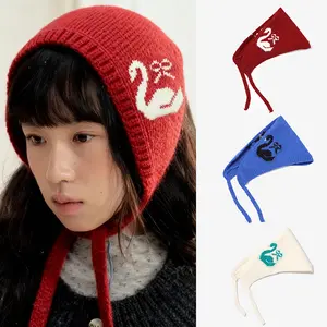 【Buy 1 Get 1 Free Gift】Cubidupi ​Little Red Riding Hood Style Swan Bonnet 3PCS Adorable Swan Knit Bonnet 3PCS Adjustable Ear Flap Hat with Tie Closure Cute Winter Headwear for Girls Cozy & Stylish