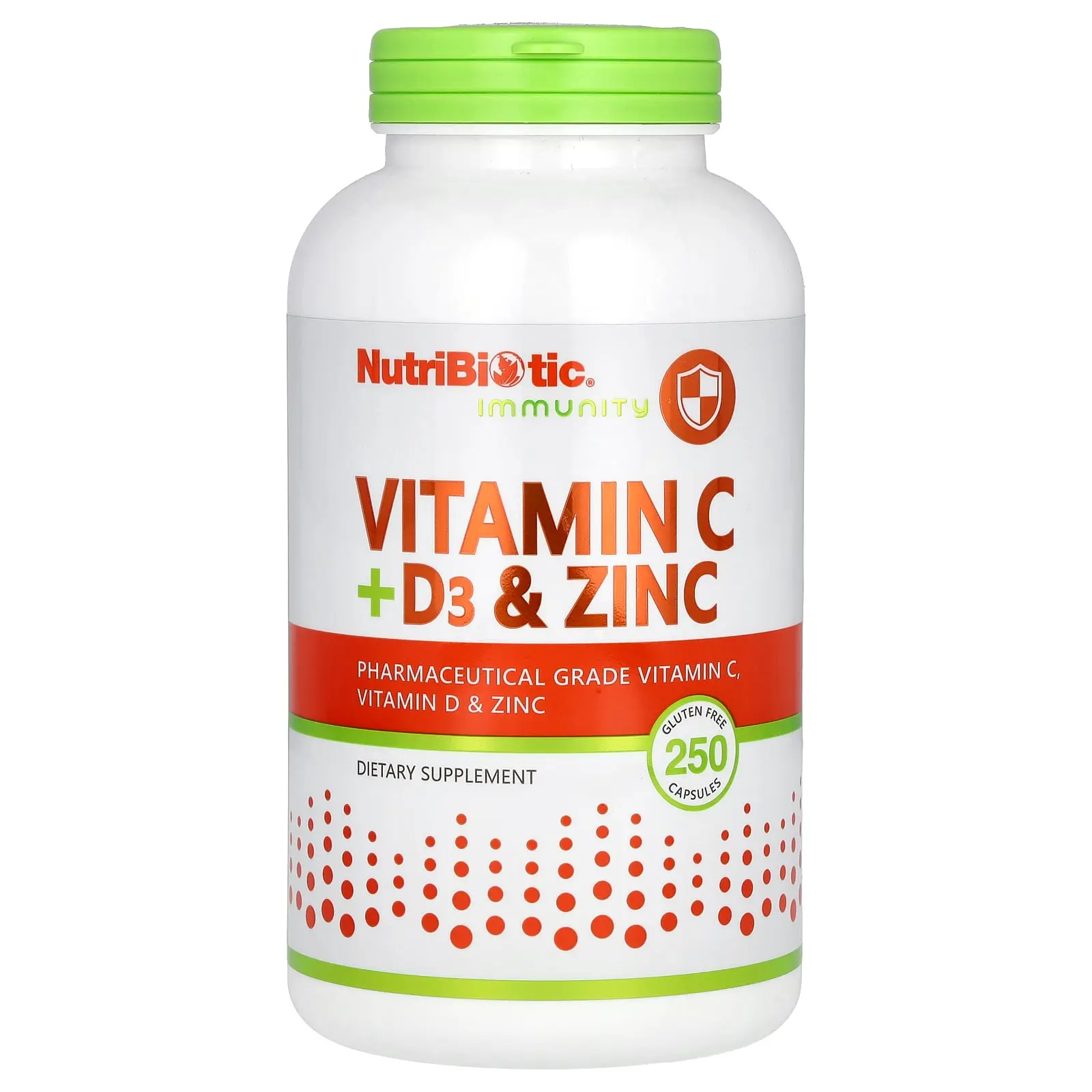 NutriBiotic Immunity, Vitamin C + D3 & Zinc, 250 Capsules