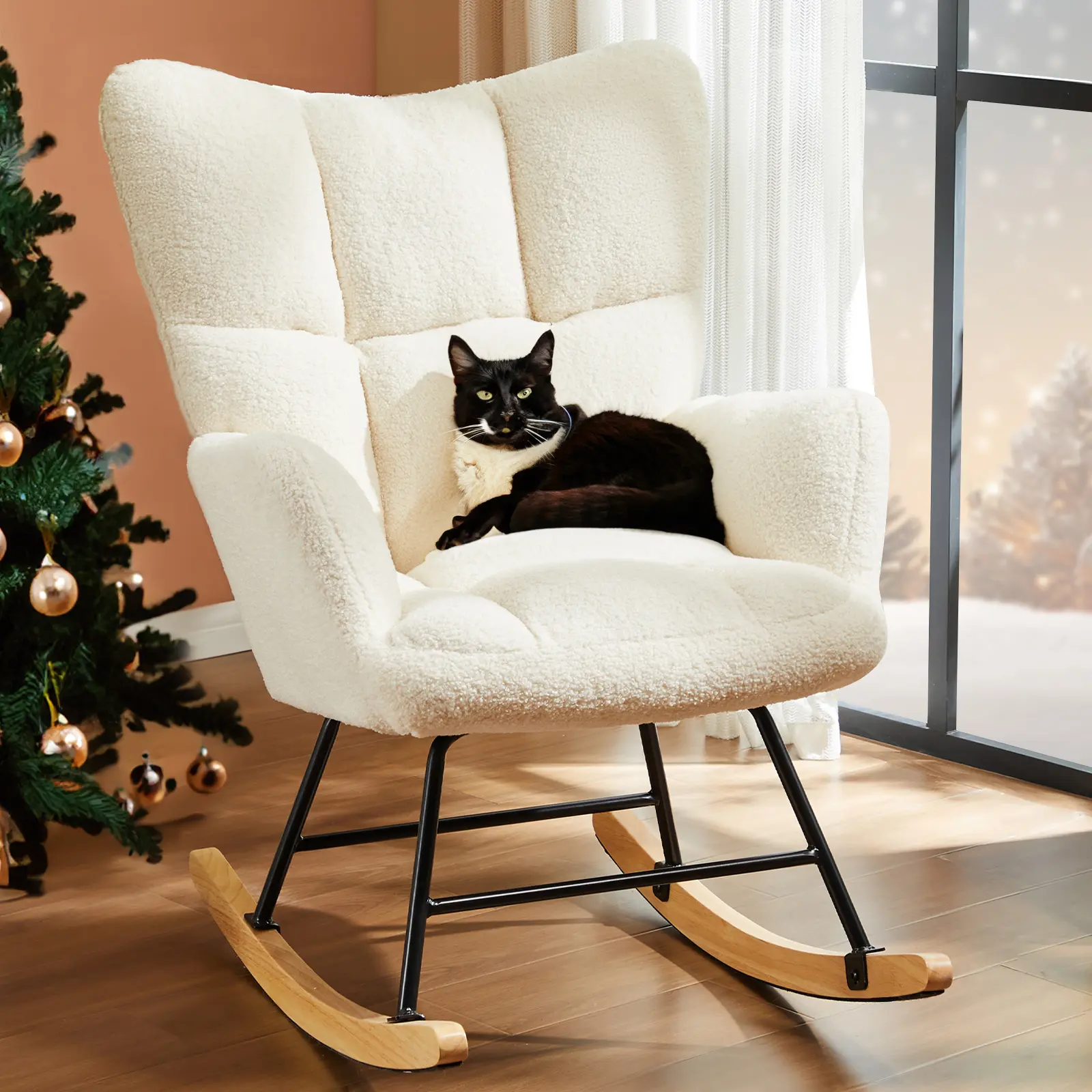 【Deal】SweetFurniture Modern Teddy Fabric Rocking Chair for Mom - High Backrest Accent Upholstered Glider with Cozy Teddy Fabric Feel, Soft Seating for Bedroom Living Room, Rocking Chairs, Teddy Fabric Feels Cozy
