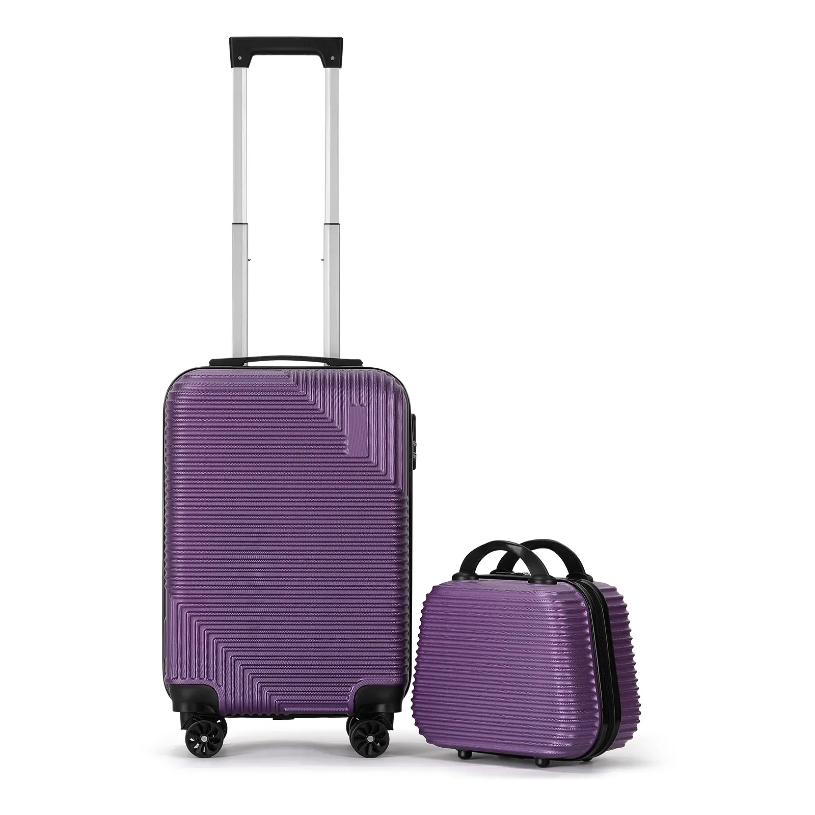 Modern Striped 2-Piece Luggage Set, Durable ABS Hardside Carry On with 14-Inch Travel Bag, Unisex Wheeled Suitcase with 360° Spinner Wheels & Lock, Durable Luggage Set, Wheeled Luggage