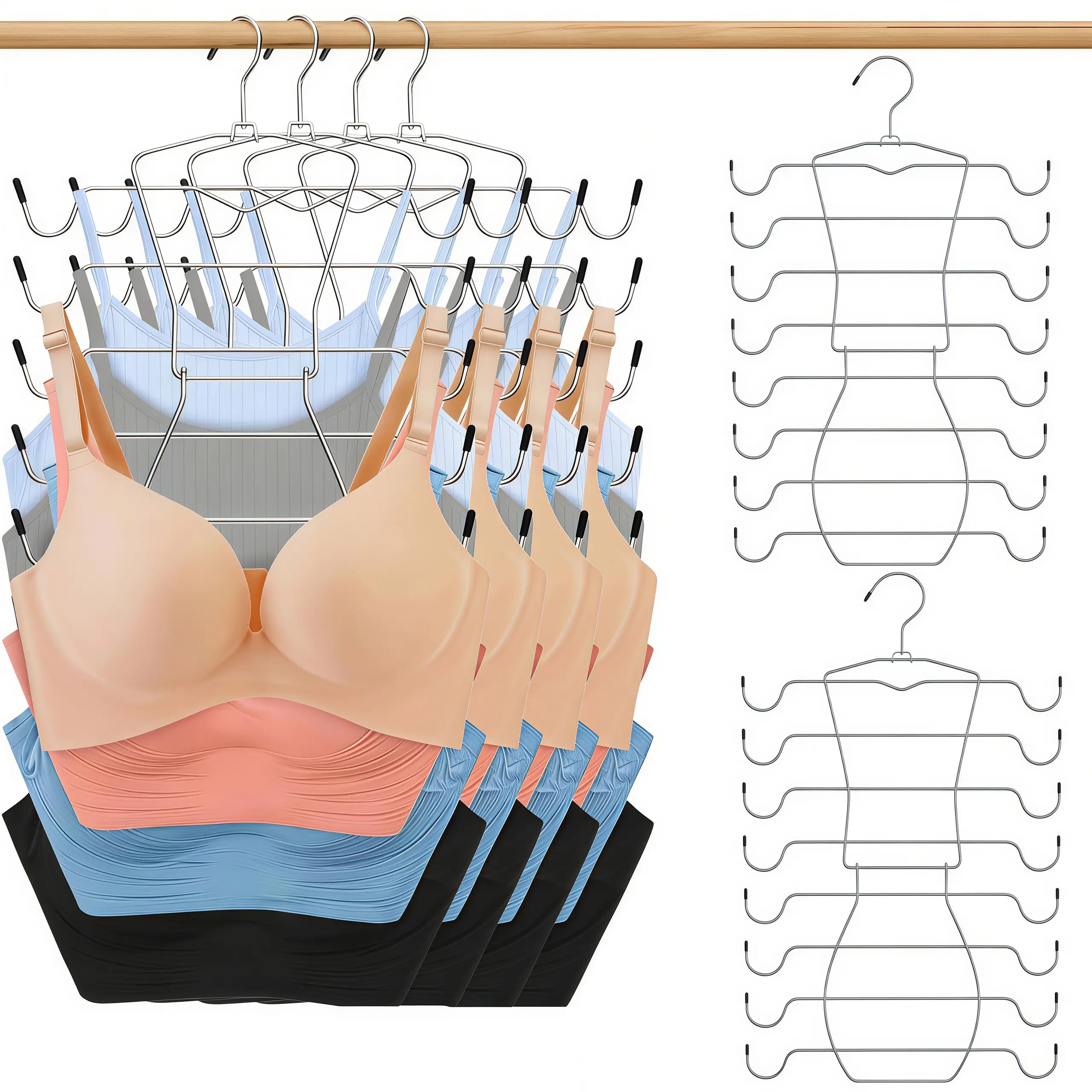 LMMAKE 3PCS/6PCS Sturdy Metal 8-Tier Bra Hangers with Adjustable Hooks - Smooth-Edged Closet Organizers, Small Room Storage for Wrinkle-Free Garments, Easy-Access Home Organization Hangers & Pegs