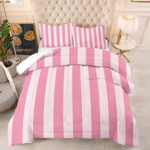 Striped Bow Comforter Set,Including 1 Quilt and 1 or 2 Pillowcases Without Pillows,Suitable as Fashionable Bedding Set for Family or Friends,Soft and Warm Bedroom Decoration for Women and Girls