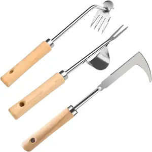 Weed Puller Tool, 3 Pack 2025  Garden Stainless Steel Weeder Tool Hand Weeder Tool,Multi-Purpose Weed Remover Tool Weeding Tools for Gardening(Wooden Handle)