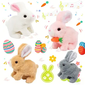 Hopping Bunny Rabbit Interactive Electronic Pet Plush Bunny Toy with Sounds & Movements Animated Walking Wiggle Ears, Easter Gift 7''