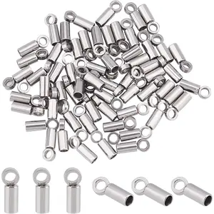 UNICRAFTALE About 60pcs Tube End Caps Stainless Steel Cord Ends 1mm Inner Diameter Smooth End Caps Terminators Cord Finding for Leather Cord Bracelets Jewelry Making, Stainless Steel Color