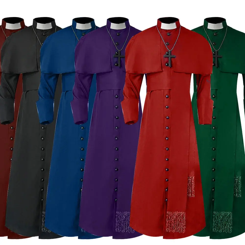 Men's Church Father Clergy Robe Priest Costume for Halloween, Halloween Priest 5 Colors Cosplay Apparel Costume