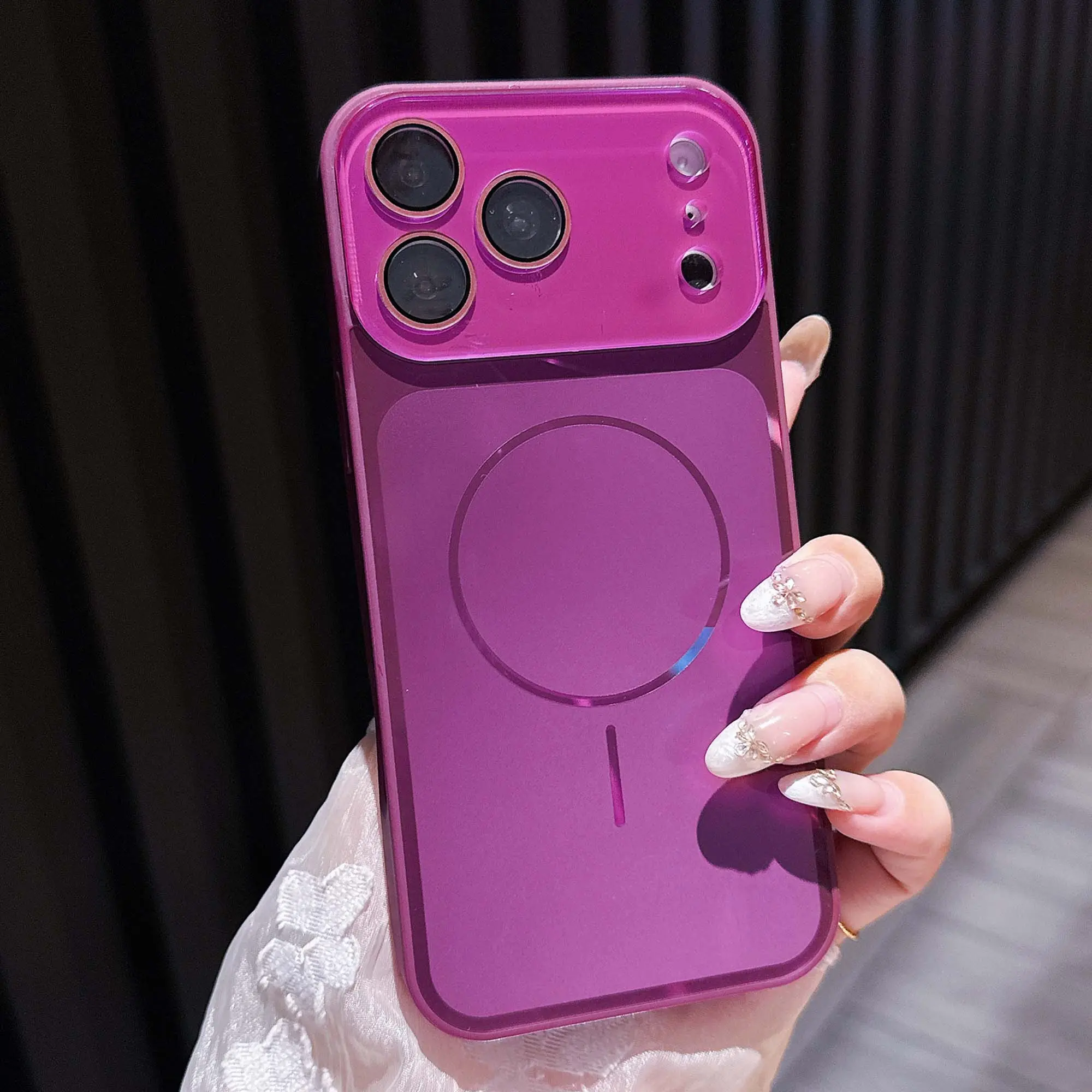 Luxury Frosted Magnetic iPhone Case for 17/16/15/14/13 Pro Max, MagSafe-Compatible, Full Camera Lens Protection, Satin Fuchsia Finish, Premium Lightweight Anti-Yellow & Anti-Fingerprint Shockproof Cover HL