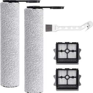 Replacement Roller Brush and Filter Kit Compatible with Tineco Floor ONE Stretch S6, Switch S6, i5, i6, S7, S9 Series Vacuum Cleaner, 2 Brushes, 2 HEPA Filters, 1 Cleaning Brush，Gray and Black