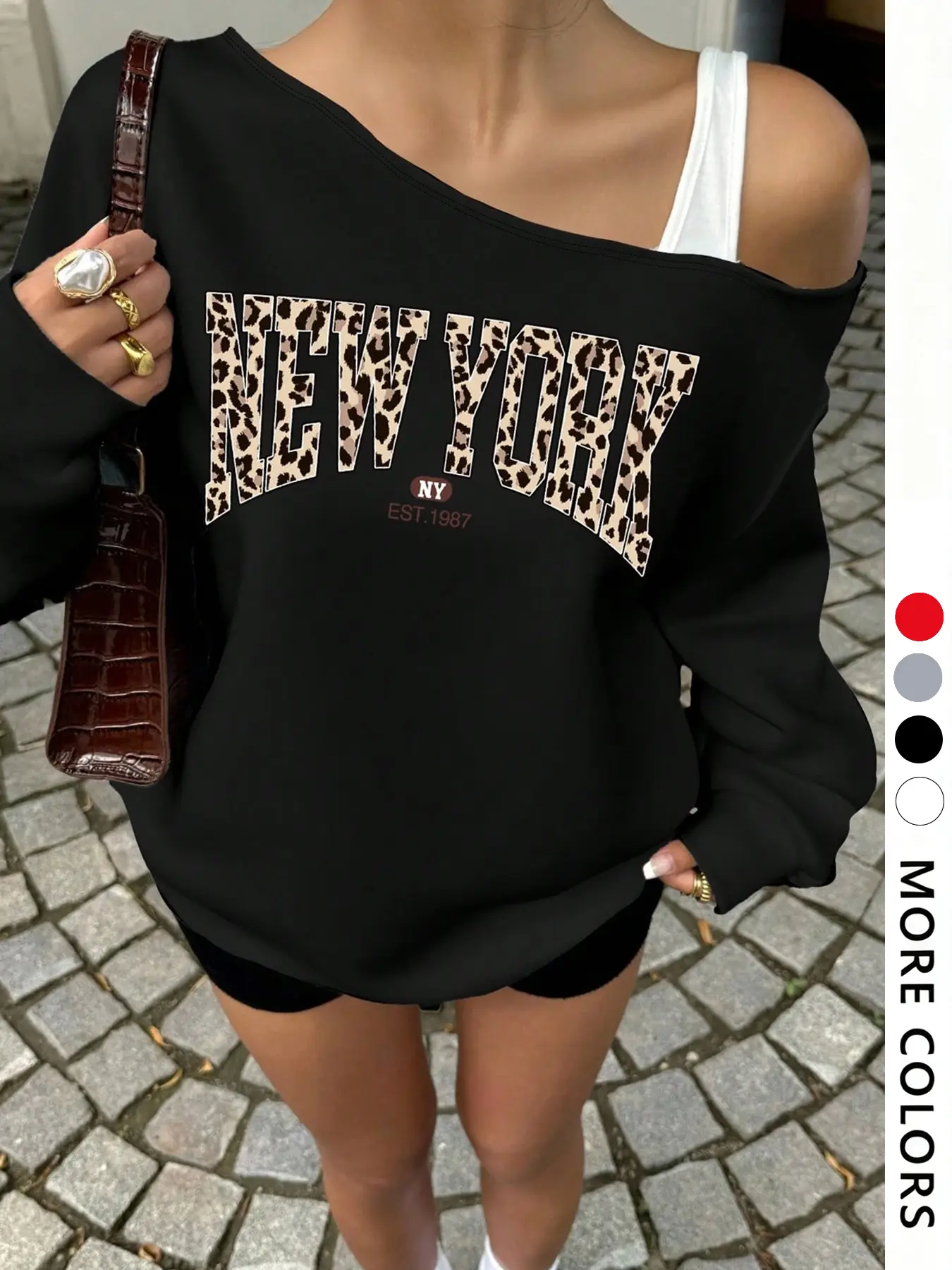 Women's Asymmetrical Shoulder Fitted Hoodie Sweatshirts, Leopard Print Letter Pattern, Comfortable Skin-Friendly, Casual Daily Wear, Outdoor Sports, School Style, Fashion Sweatshirt