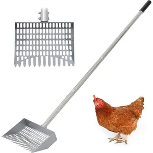 Chicken Poop Scooper Sturdy Spring Steel Chicken Poop Shovel Heavy Duty 38 to 66" Adjustable Sifting Shovel for Chicken Coop with Long Stainless Steel and Rubber Handle