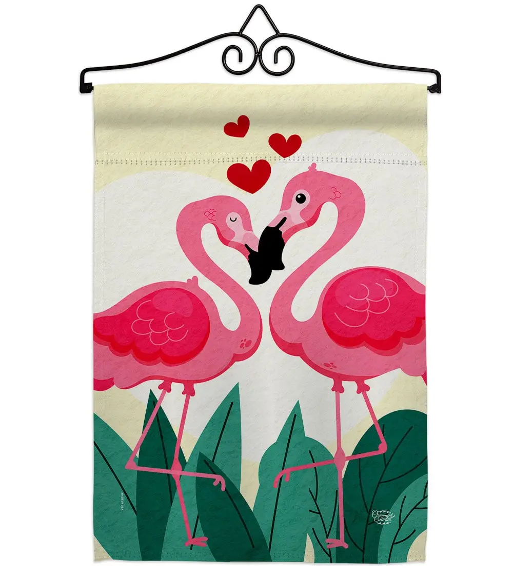 13x18.5 in. True Love Flamingo Garden Flag Set, Reusable Soft-to-the-Touch Double-Sided Vertical Flag for Springtime Valentine, Indoor-Outdoor Yard Decor, House Decoration Banner Gift
