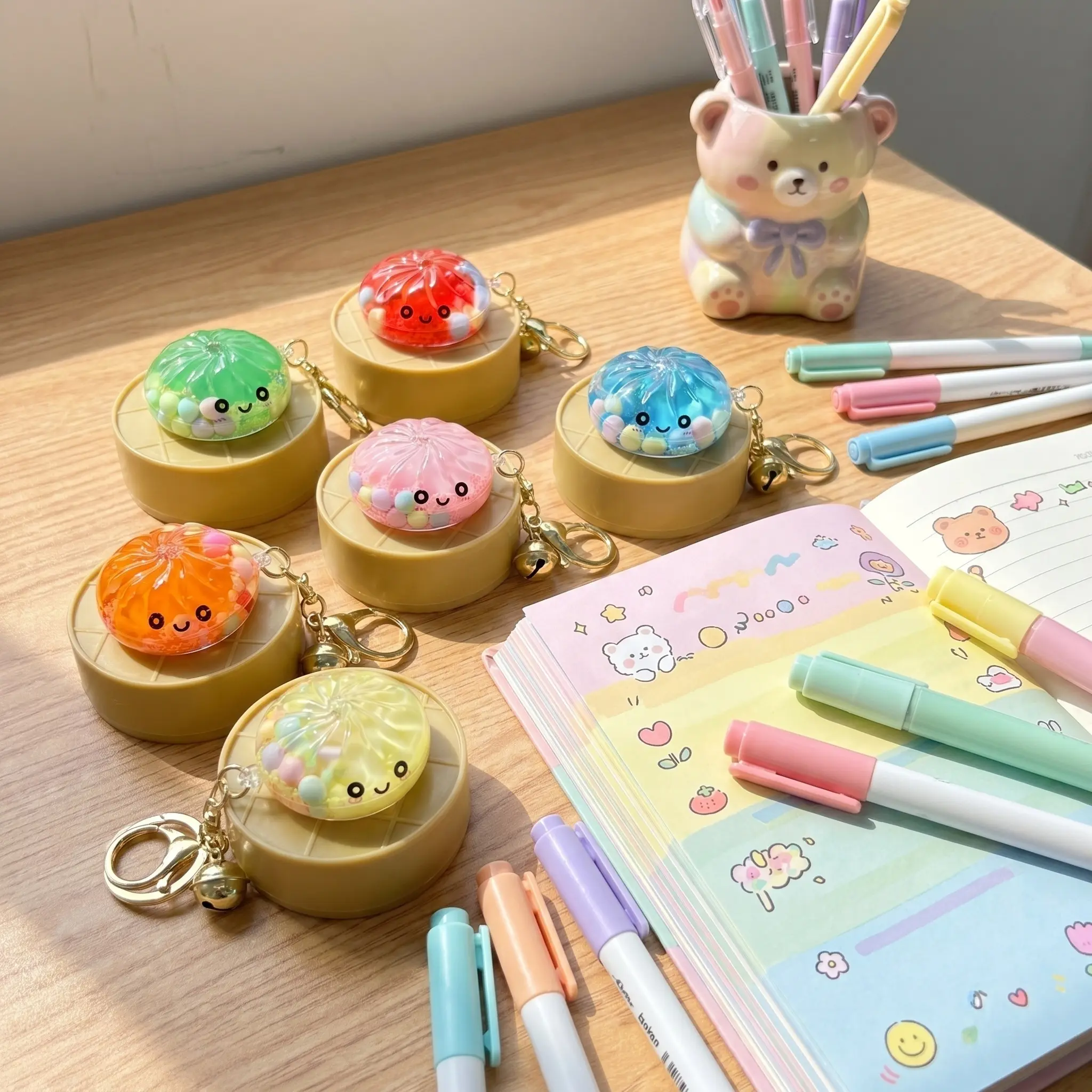 Acrylic Keychain Figures, Cute Facial Bun with Quicksand Look - Lightweight Bag Charm, Playful School Gifts for Students, Mini Figures, Backpack Accessories, Playful Touch, Bag Accessory, Choking Hazard Small Parts, Funny Gifts Accessories