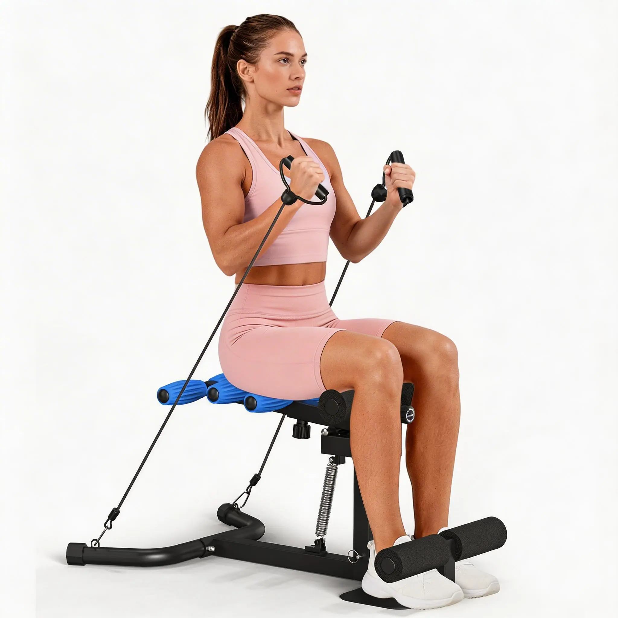 RELIFE Deep Squat Machine Adjustable Glute Trainer, Home Gym Leg & Core Workout Equipment with Resistance Bands, Ab Bench Sit-Up Trainer & Push-Up System, Summervibes