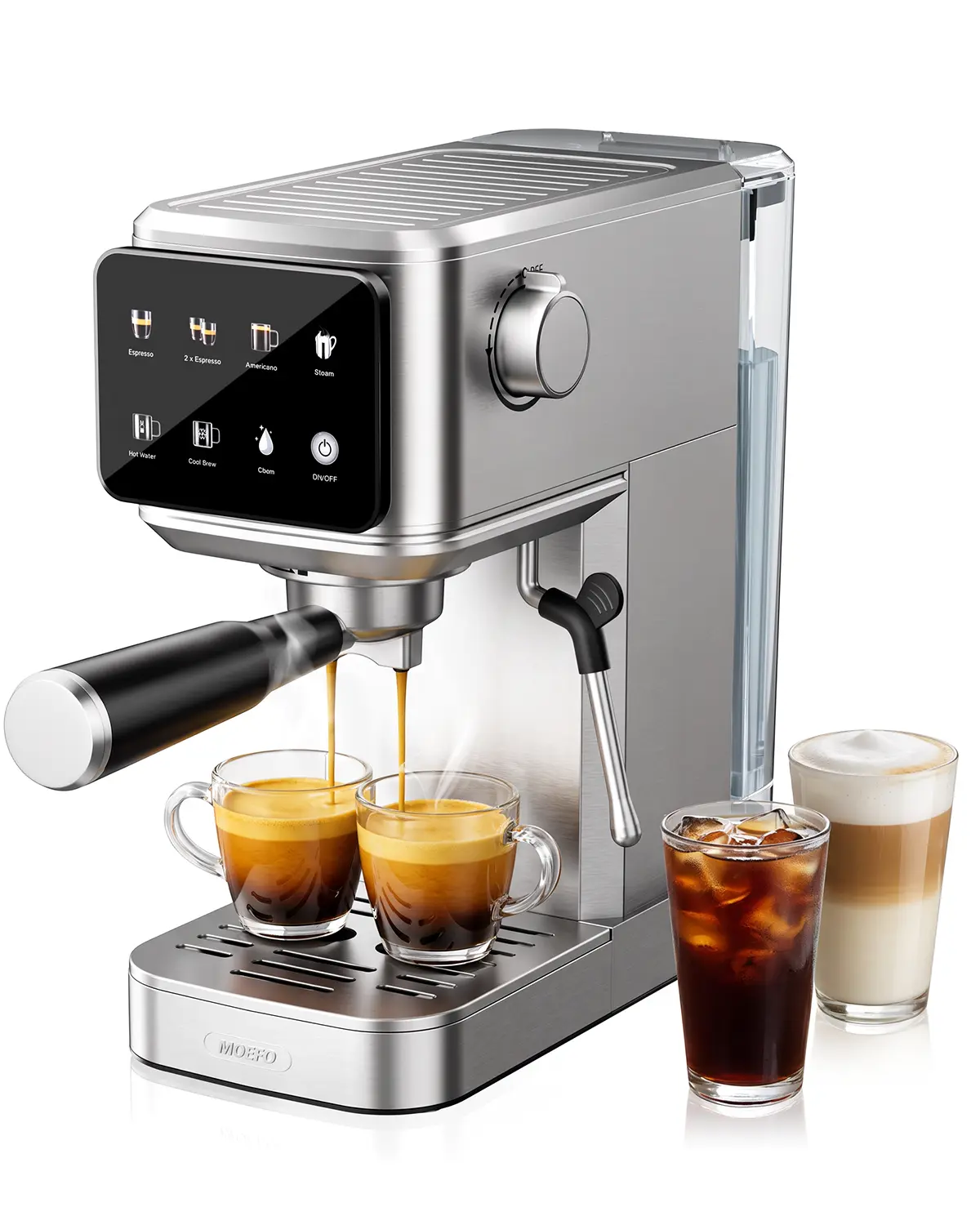 [ARIO]  20 Bar Espresso Machine with Milk Frother, PID Temperature Control & Touchscreen, Compact Stainless Steel Coffee Maker with 1.2L Removable Water Tank for Home & Kitchen