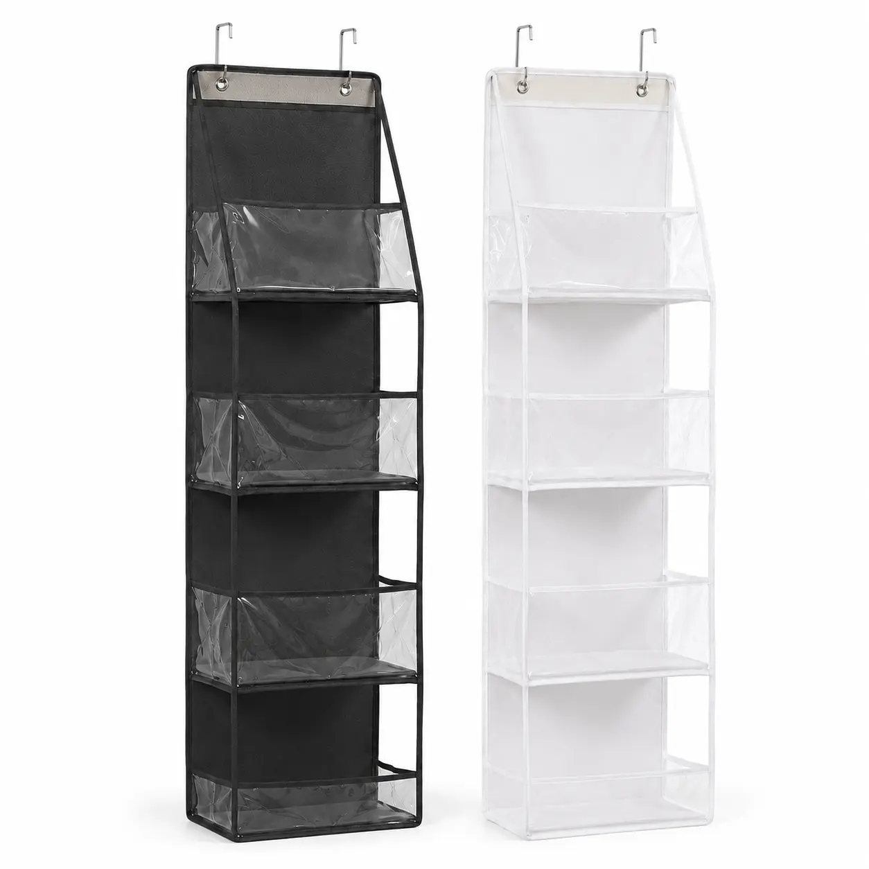 Over-the-Door Hanging Storage Organizer, 4-Tier Door Back Storage Bag with Clear PVC Pockets, Space Saving Closet Hanging Shelf for Handbags, Clothes, Accessories, No Drill Door Hanging Rack