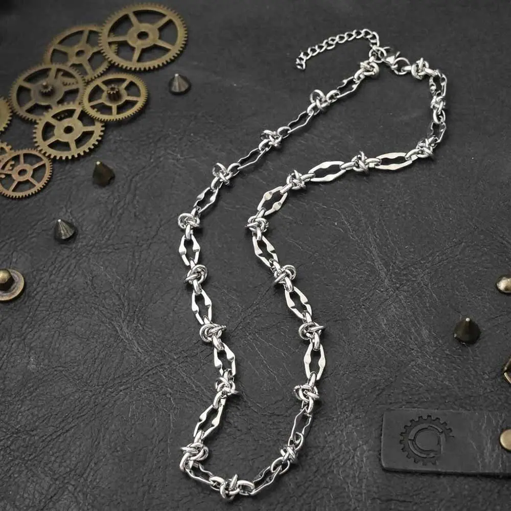 GTHIC Cool Barbed Wire Link Stainless Steel Hip Hop Statement Necklace Rugged Unique Neck Ornament Daily Casual Street Looks and Biker Gatherings