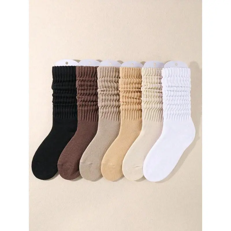 6-Pair Women's Solid Crew Socks, Slouchy and Cozy Mid-Calf Length for Maximum Comfort, Soft, Breathable, and Ideal for Fall & Winter—Perfect for Daily Wear, Machine Washable for Hassle-Free Care and Long-Lasting Durability