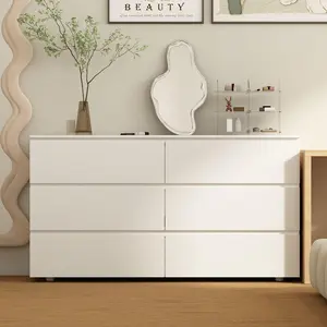 FUFU&GAGA  Chest of Drawers White Dresser No Handles, 6 Drawer Chest with Wide Storage, Modern Contemporary 6-Drawer Cabinet, White Dresser for Bedroom Living Room Hallway (59”W x 15.7”D x 32.3”H) Organizer Minimalist