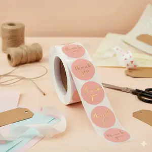 Waterproof Self-Adhesive Sealing Stickers for Wedding Party Decor, Gift Wrapping, Holiday Cards, Scrapbooking, Event Planning Supplies, Creative Gold Foil Thank You Labels, Round Label, Sticky Labels