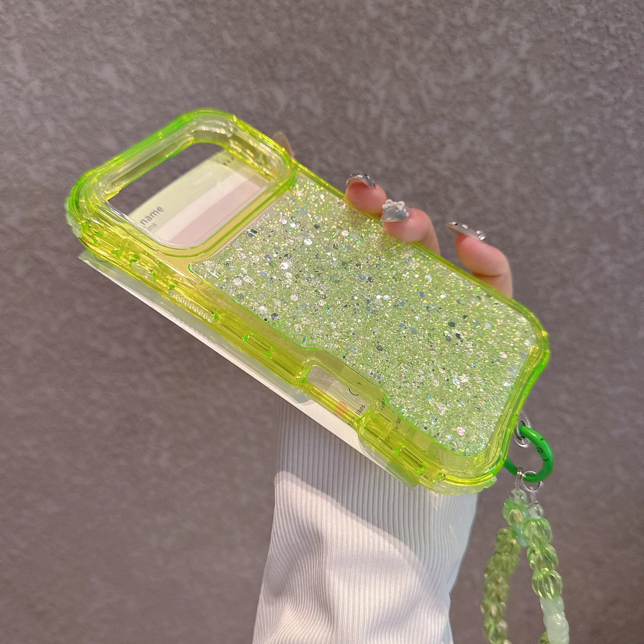 HISTORYOO Defender 3 In 1 Dual Layer Case For iPhone 17 Pro Max 16 15 14 13 12 11 4-Corner Air Protection Candy Color PC Hybrid ResinCasting Glitter Soft Translucent + Beads Bracelet Small-Waist-Design Shockproof Bumper Luxury Protective Cover Phone Strap