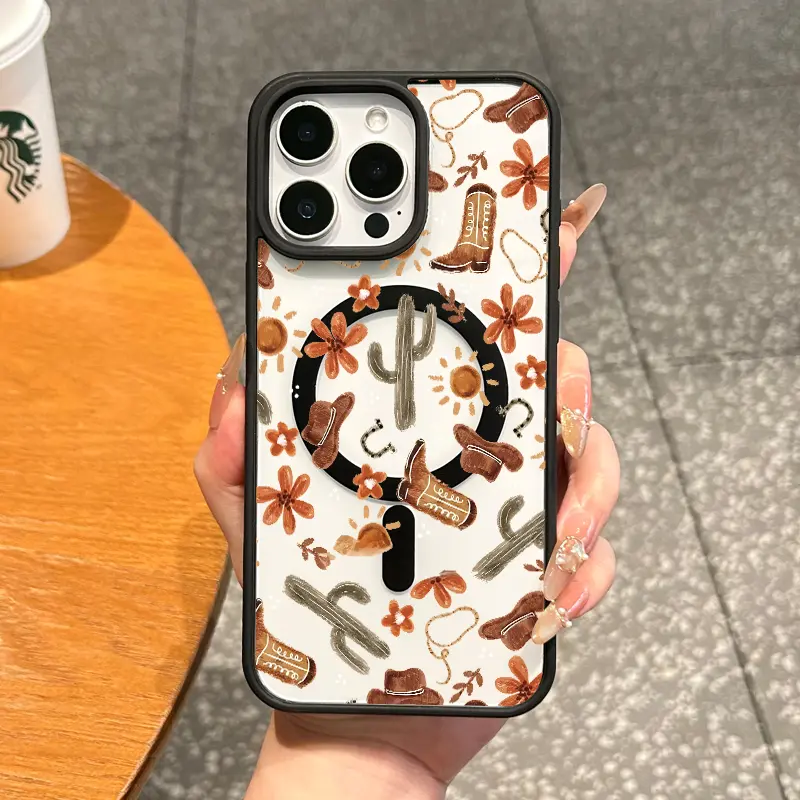 MagSafe-Ready TPU Magnetic iPhone Case Cover - Aesthetic Western Cowboy Design for iPhone 11/12/13/14/15/16/17 Pro Max, Shockproof Resistance, Lightweight Ultra-Thin Accessory for Smartphone, Handheld Cellphone Devices